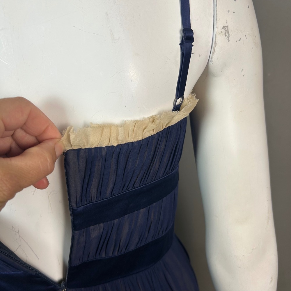 90s Regency Balletcore Silk Slip Dress Size 2 BCBG Blue Chiffon Dainty Cocktail - Picture 5 of 12